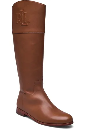 Ralph Lauren Justine Burnished Leather Riding Boot Brown