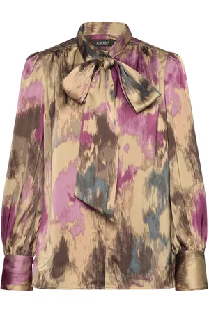 Ralph Lauren Floral Satin Charmeuse Tie-Neck Blouse Patterned