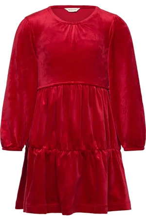 GANT Velour Tiered Dress Red