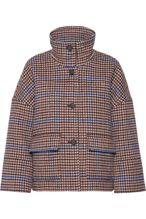 GANT Checked Cropped Wool Jacket Brown