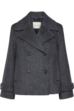GANT Cropped Herringb Wool Jacket Grey