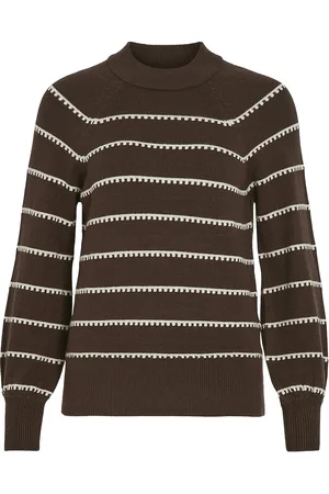 VILA Viril Crew Neck L/S Stripe Knit Top Brown