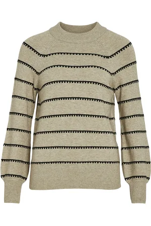 VILA Viril Crew Neck L/S Stripe Knit Top Beige