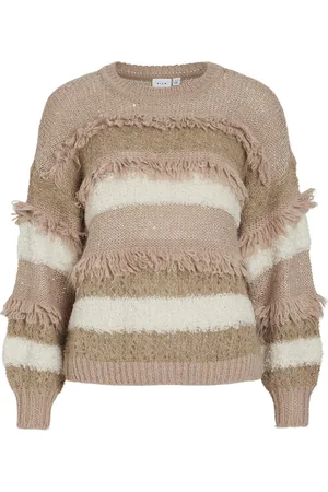 VILA Vituri O-Neck L/S Sequin Knit Top Beige