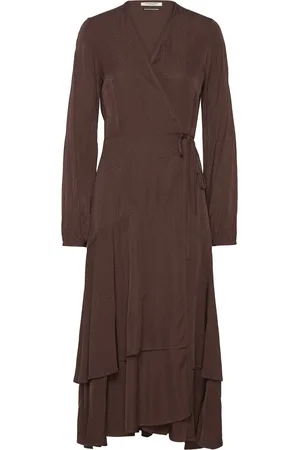 Scotch&Soda Viscose Jacquard Midi Wrap Dress Brown