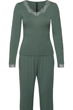 Hunkemöller Pj Ls Viscose Lace Khaki