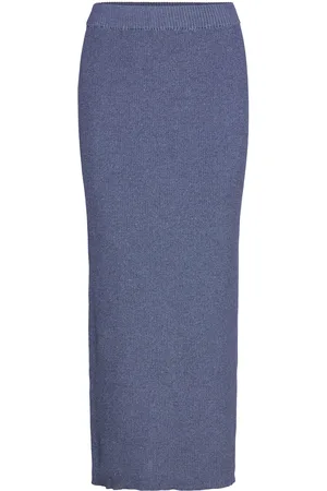 Monki Rib Knit Maxi Skirt Blue