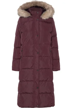 Ralph Lauren Faux-Fur-Trim Hooded Down Coat Burgundy
