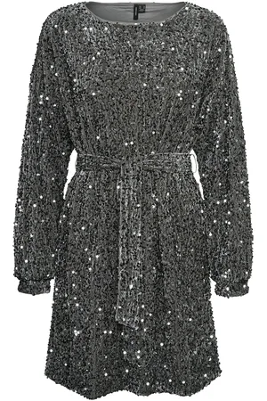 VERO MODA Vmbella Ls Boatneck Short Dress Jrs Silver
