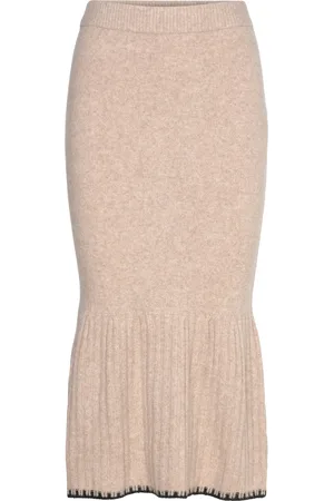 BUBBLEROOM Contrast Edge Knitted Skirt Beige