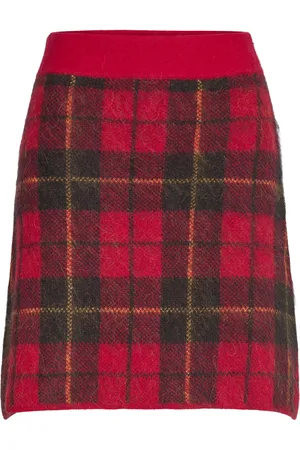 Ralph Lauren Plaid Alpaca-Blend Miniskirt Red