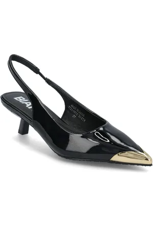 Bianco Biakristin Kitten Heel Slingback Metal Toecap Patent Black