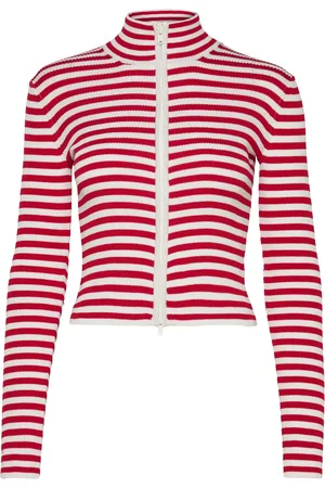 Monki Cropped Knitted Zip Cardigan Red