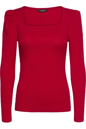 Ralph Lauren Stretch Cotton Ribbed Puff-Sleeve Tee Red