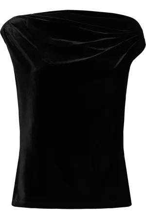 Ralph Lauren Stretch Velvet Off-The-Shoulder Blouse Black