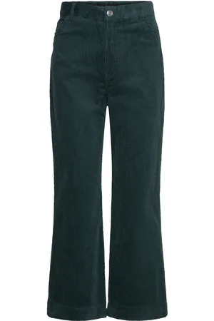 Monki Regular Waist Straight Leg Corduroy Trousers Green