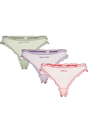Monki 3-Pack Low Frilled Mesh Thongs Pink