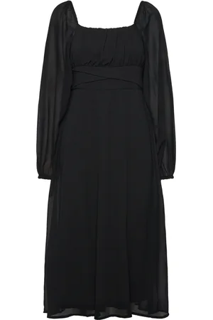 BUBBLEROOM Brenna Square Neck L/S Midi Georgette Dress