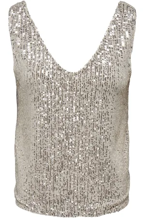 ONLY Onlana S/L V-Neck Sequins Top Jrs Gold
