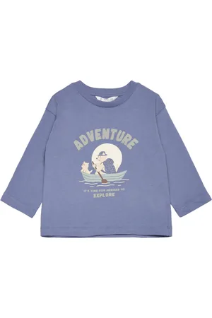 MANGO Printed Long Sleeve T-Shirt Blue