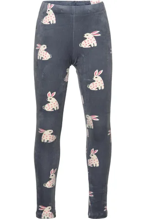Lindex Leggings Velour Aop Rabbits Grey