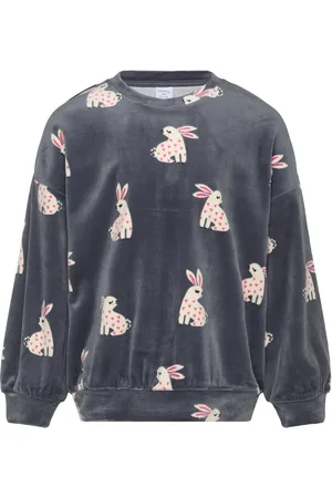 Lindex Sweater Velour Aop Rabbit Grey