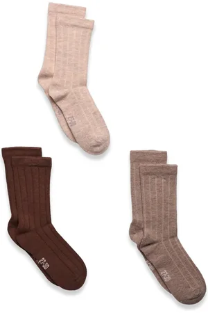 Minymo Wool Socks - Rib 3-Pack Brown