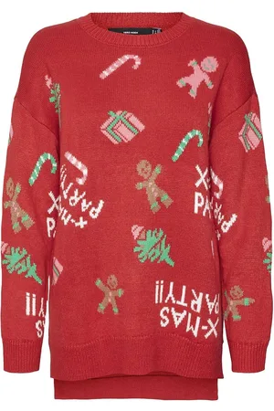 VERO MODA Vmxmasparty Ls H/L O-Neck Pull. Xmas Exc Red