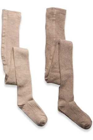 Minymo Wool Stocking - Rib 2-Pack Beige