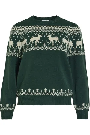 VILA Videer L/S Christmas Knit/Ka Green