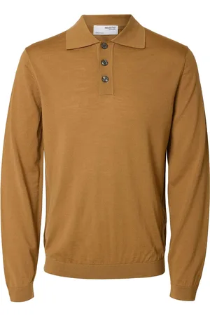 SELECTED Slhtray Ls Knit Merino Sc Polo Ex Beige