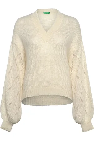 Benetton V Neck Sweater L/S Cream