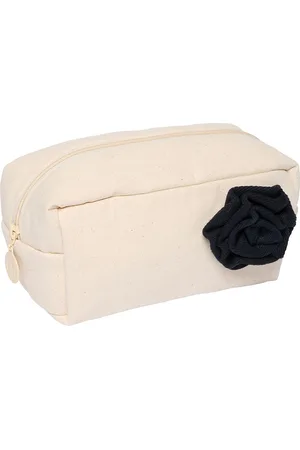 Design Letters Travel Wash Bag With Flower Brooch Cream