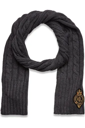 Ralph Lauren Crest-Patch Cable-Knit Scarf Grey