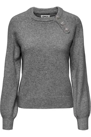 ONLY Onllauren Life Ls O-Neck Button Knt Grey