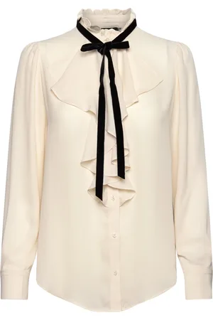 Ralph Lauren Ruffle-Trim Georgette Blouse Cream