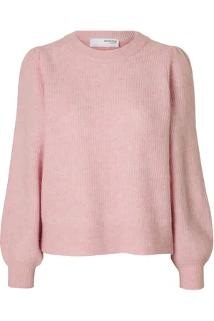 SELECTED Slflulu Ls Knit Rib O-Neck Noos Pink