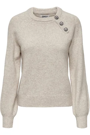 ONLY Onllauren Life Ls O-Neck Button Knt Cream