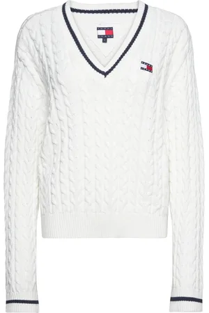 Tommy Hilfiger Tjw Badge Cable V-Neck Sweater White