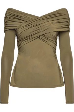 By Malina Siri Off Shoulder Jersey Top Khaki