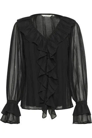 Cream Crsadia Flounce Blouse Black