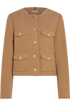 Tommy Hilfiger Crop Wool Gold Button Jacket Beige