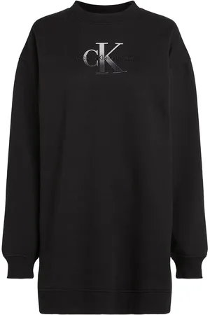 Calvin Klein Embroidered Monologo Crew Dress Black