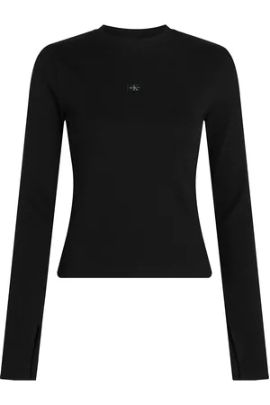 Calvin Klein Woven Label Rib Ls Top Black