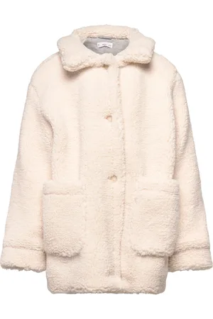MANGO Shearling-Effect Coat Cream