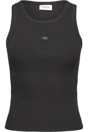 Calvin Klein Woven Label Rib Tank Top Black