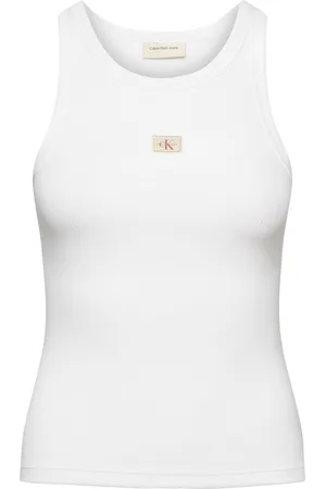 Calvin Klein Woven Label Rib Tank Top White