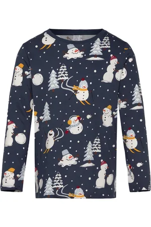Lindex Top Ls Snowman Story Aop Navy