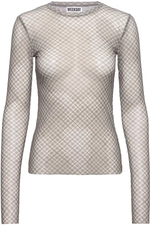 Weekday Mesh Print Long Sleeve Top Beige