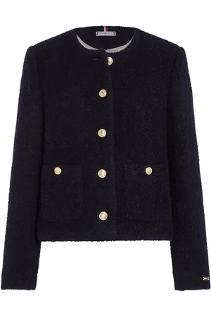 Tommy Hilfiger Crop Boucle Gold Button Jacket Navy